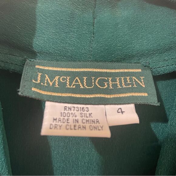 Vintage J Mclaughlin Emerald Green 100% Silk Blouse Size 4 - Picture 3 of 6